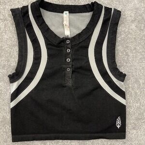FREE PEOPLE Movement Women's Free Kick Crop Henley Black Muscle Tank Size M/L